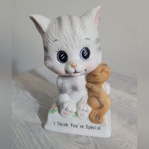 Vintage 1979 Russ Berrie Cat Hugging Squirrel Figurine I Think You're Special